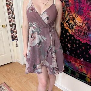 Floral Mauve Flowy Wrap formal mini midi Dress Windsor homecoming or prom